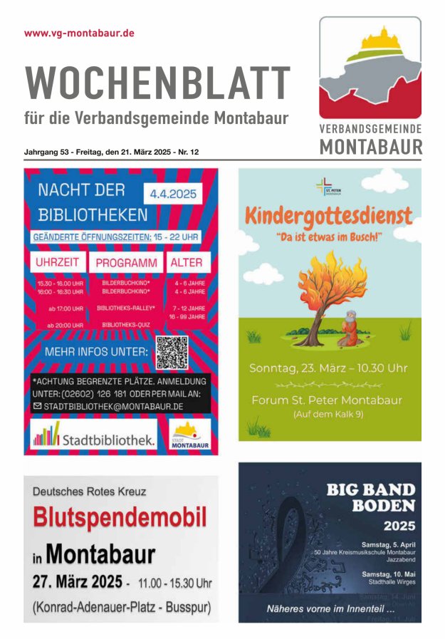 Wochenblatt der Verbandsgemeinde Montabaur Titelblatt 12/2025