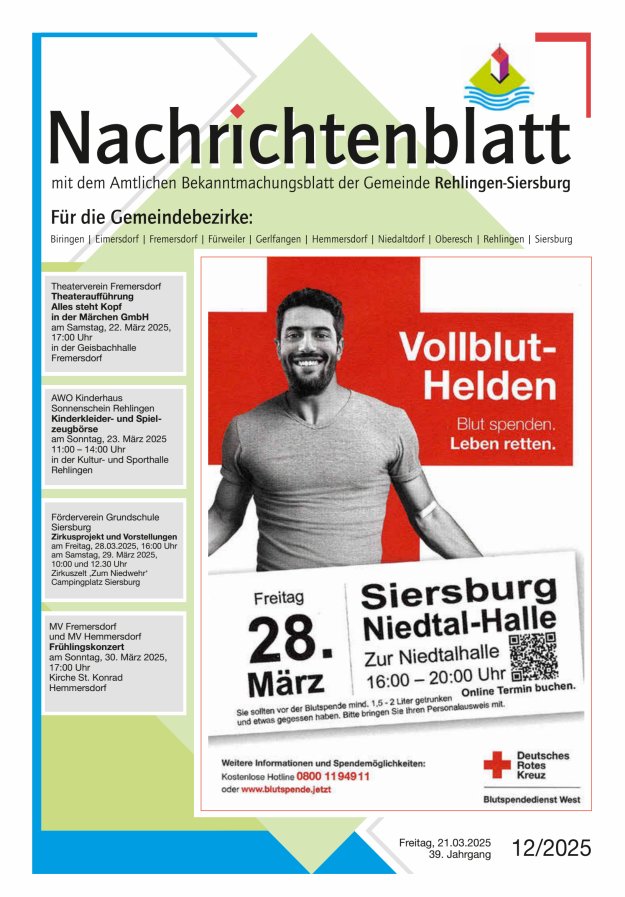 Nachrichtenblatt Rehlingen-Siersburg Titelblatt 12/2025