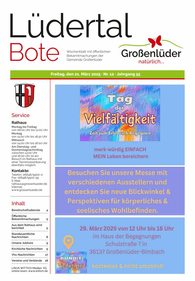 Wochenblatt mit öffentlichen Bekanntmachungen der Gemeinde Großenlüder Titelblatt 12/2025