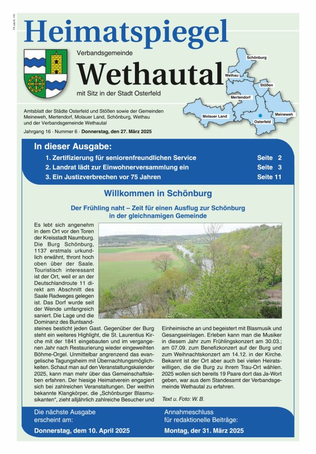 Heimatspiegel Verbandsgemeinde Wethautal mit Sitz in der Stadt Osterfeld Titelblatt 06/2025