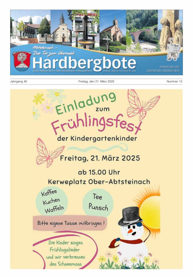 Hardbergbote - Mitteilungsblatt der Gemeinde Abtsteinach Titelblatt 12/2025