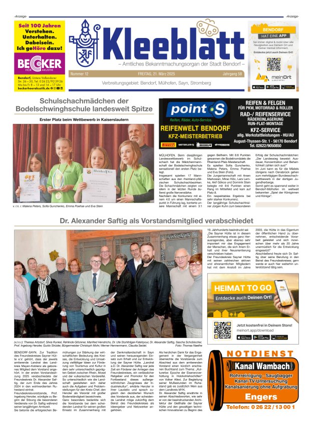 Kleeblatt - Amtliches Bekanntmachungsorgan der Stadt Bendorf Titelblatt 12/2025
