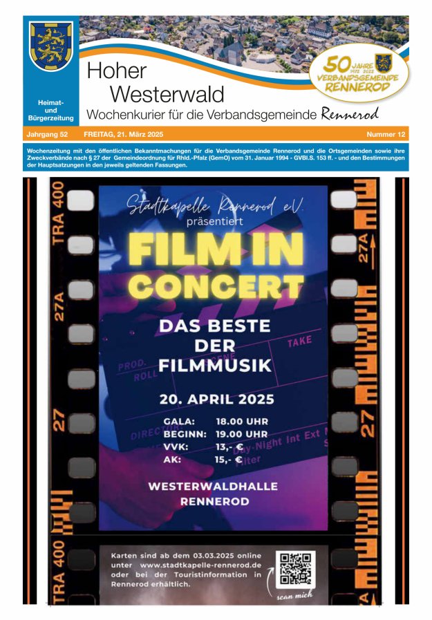 Hoher Westerwald - Wochenkurier für die Verbandsgemeinde Rennerod Titelblatt 12/2025
