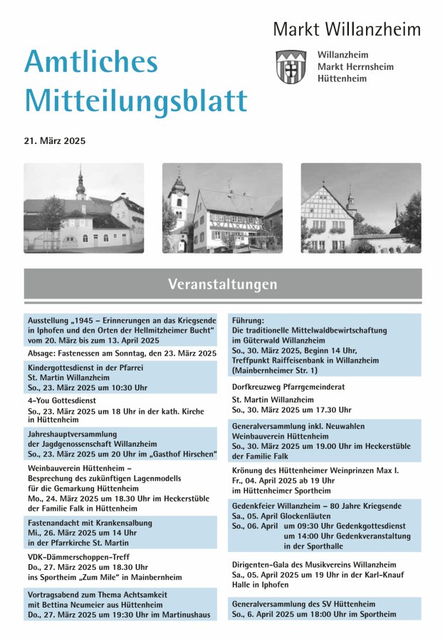Amtliches Mitteilungsblatt des Marktes Willanzheim Titelblatt 06/2025