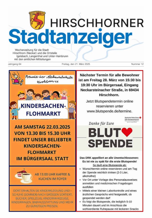 Hirschhorner Stadtanzeiger Titelblatt 12/2025