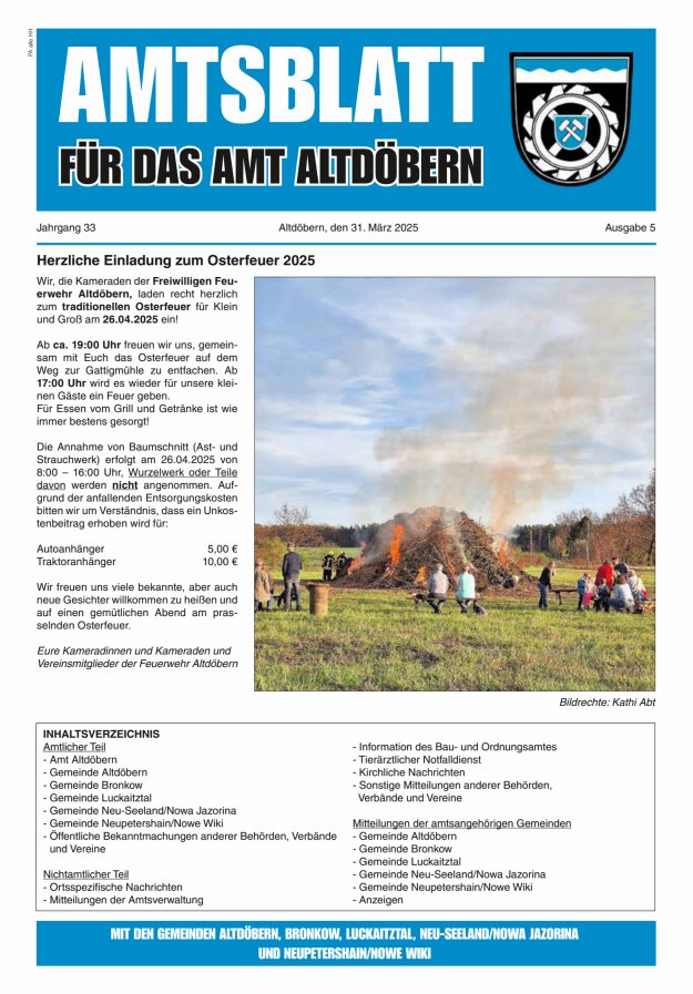 Amtsblatt für das Amt Altdöbern Titelblatt 05/2025