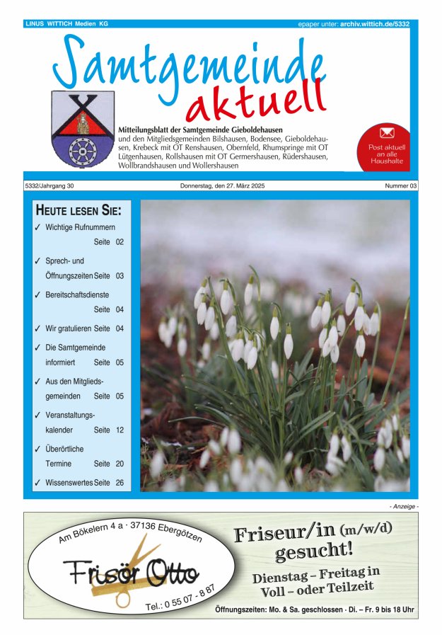 Samtgemeinde aktuell Gieboldehausen Titelblatt 03/2025