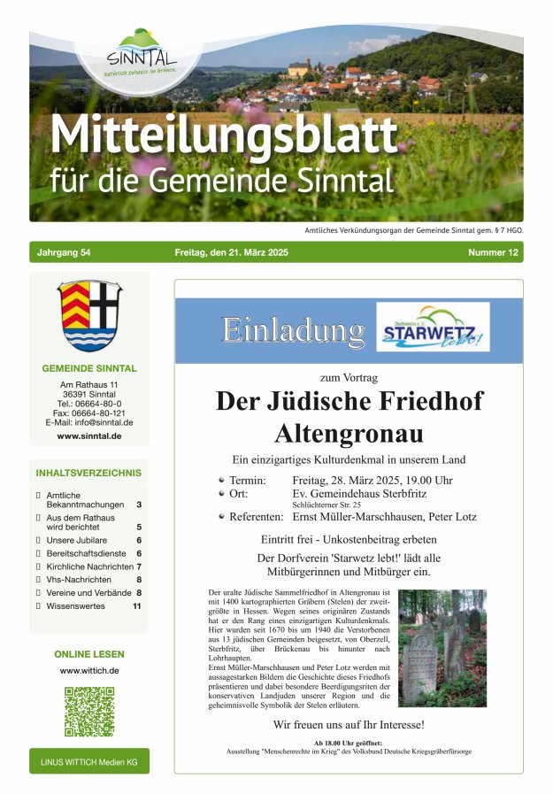 Mitteilungsblatt für die Gemeinde Sinntal Titelblatt 12/2025