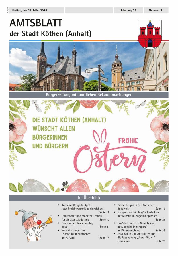 Amtsblatt der Stadt Köthen (Anhalt) – Bürgerzeitung mit amtlichen Bekanntmachungen Titelblatt 03/2025