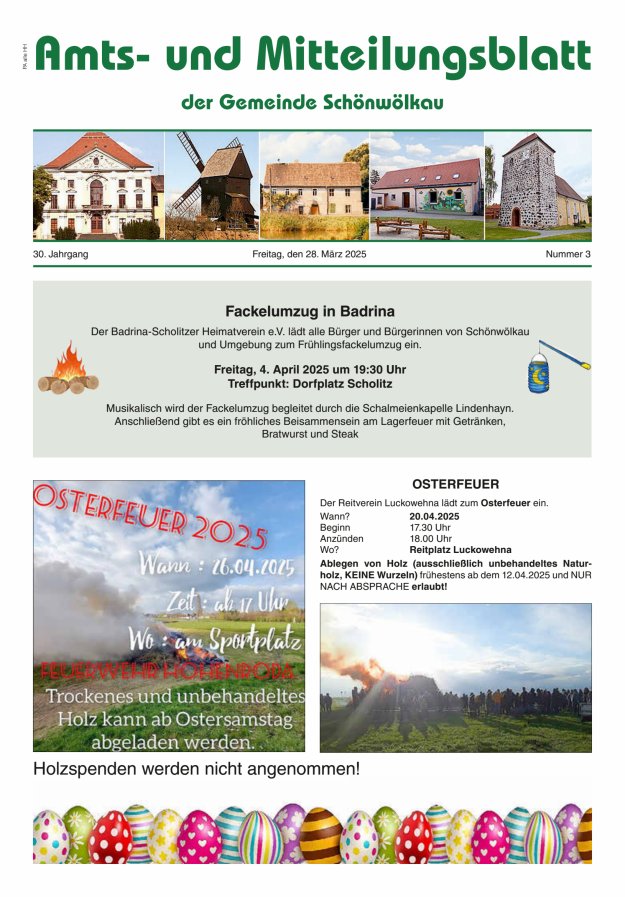 Amts- und Mitteilungsblatt der Gemeinde Schönwölkau Titelblatt 03/2025