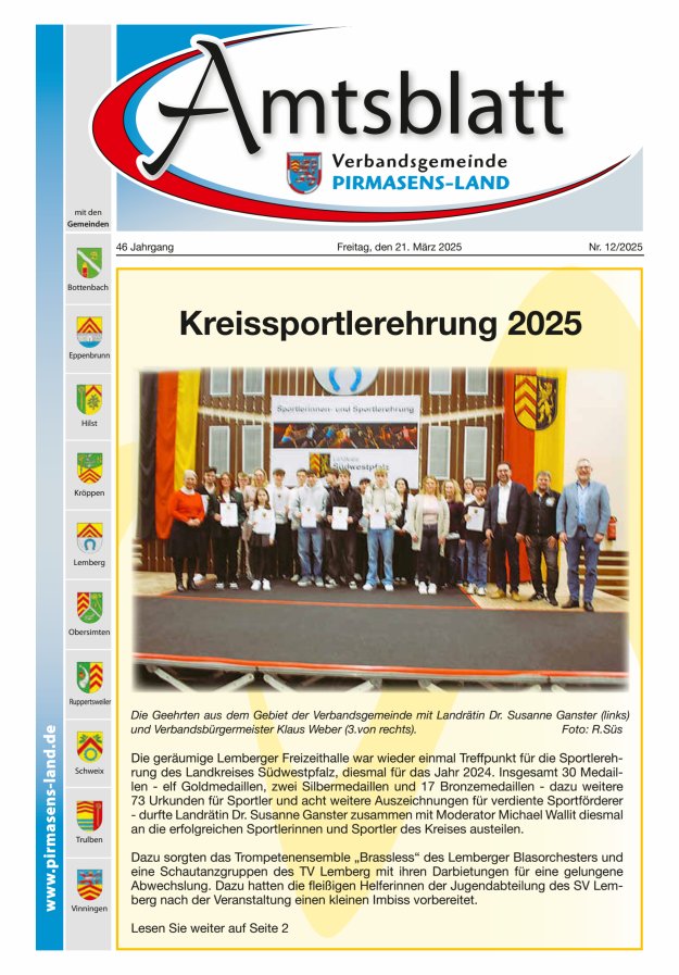 Amtsblatt VG Pirmasens-Land Titelblatt 12/2025