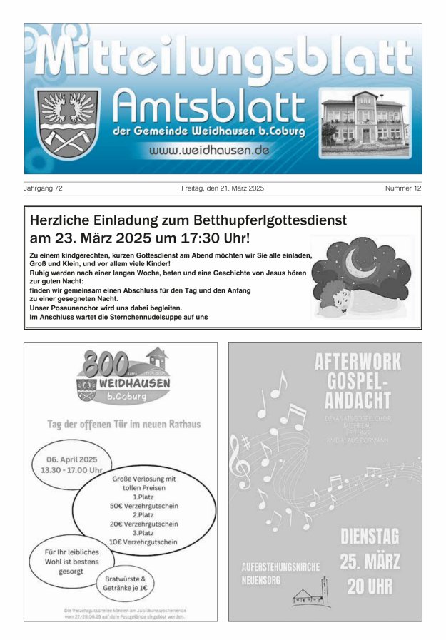 Mitteilungsblatt - Amtsblatt der Gemeinde Weidhausen b Coburg Titelblatt 12/2025
