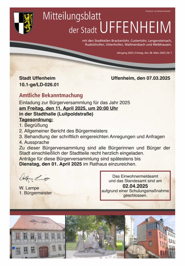 Mitteilungsblatt der Stadt Uffenheim Titelblatt 07/2025