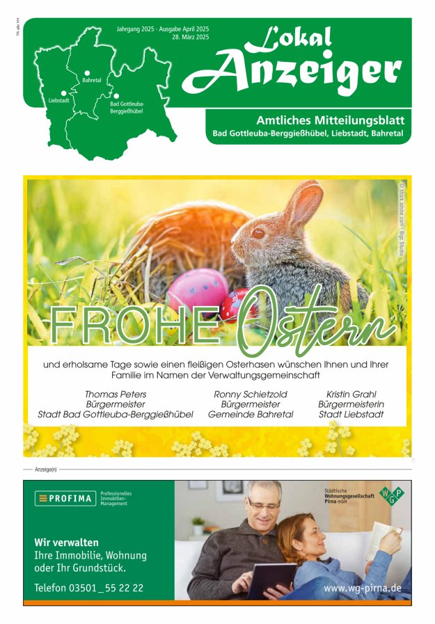 Lokal-Anzeiger - Amtliches Mitteilungsblatt Bad Gottleuba-Berggießhübel, Liebstadt, Bahretal Titelblatt 03/2025