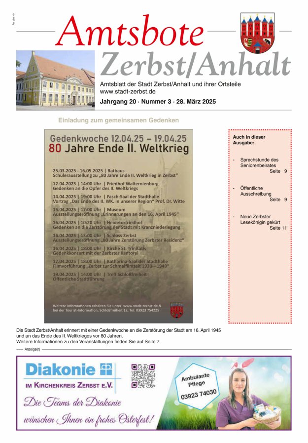 Amtsbote Zerbst/Anhalt – Amtsblatt der Stadt Zerbst/Anhalt und ihrer Ortsteile Titelblatt 03/2025