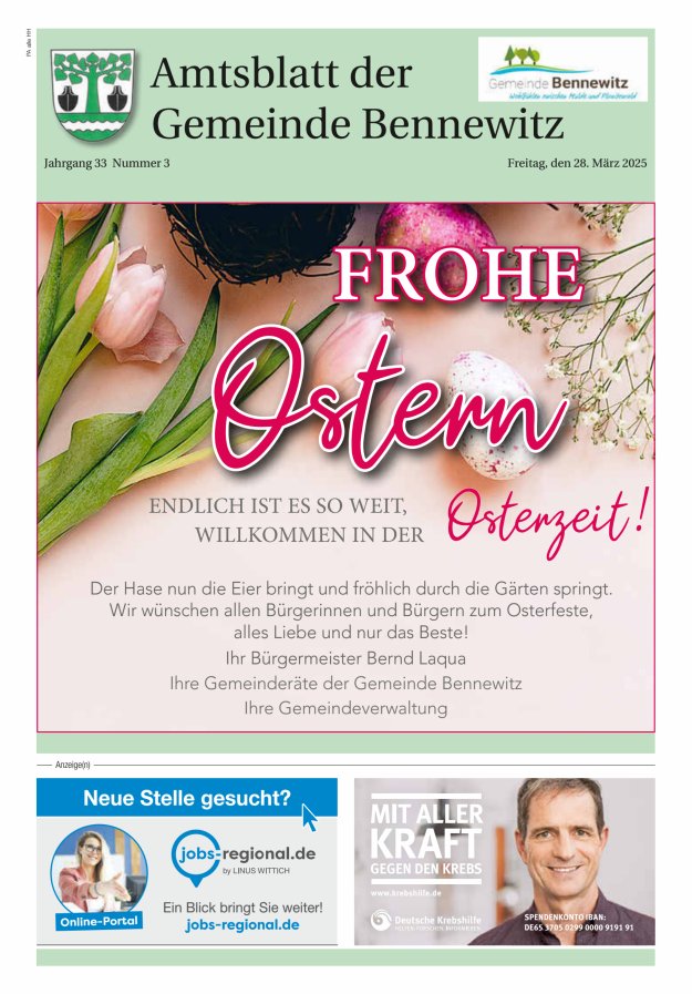 Amtsblatt der Gemeinde Bennewitz Titelblatt 03/2025