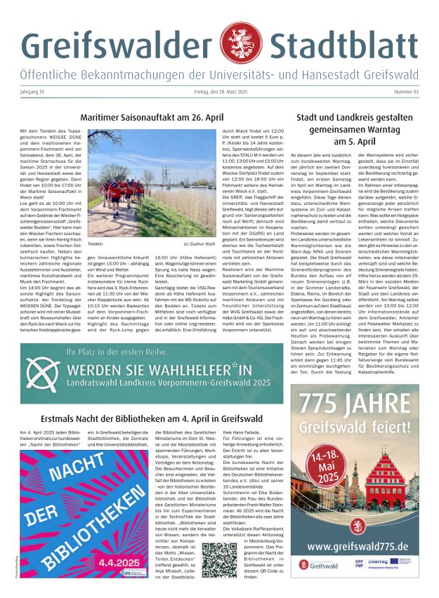 Greifswalder Stadtblatt Titelblatt 03/2025