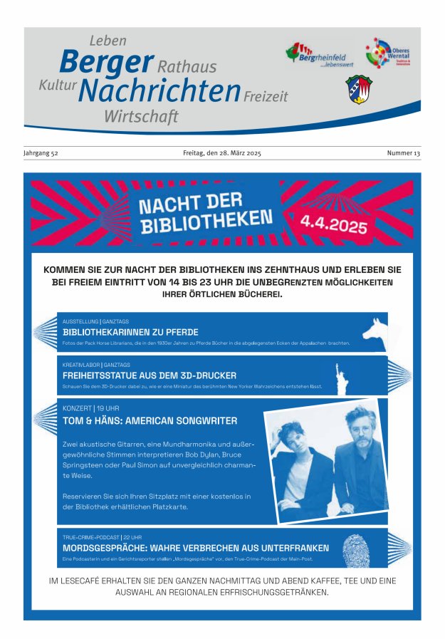 Berger Nachrichten, Bergrheinfeld Titelblatt 13/2025