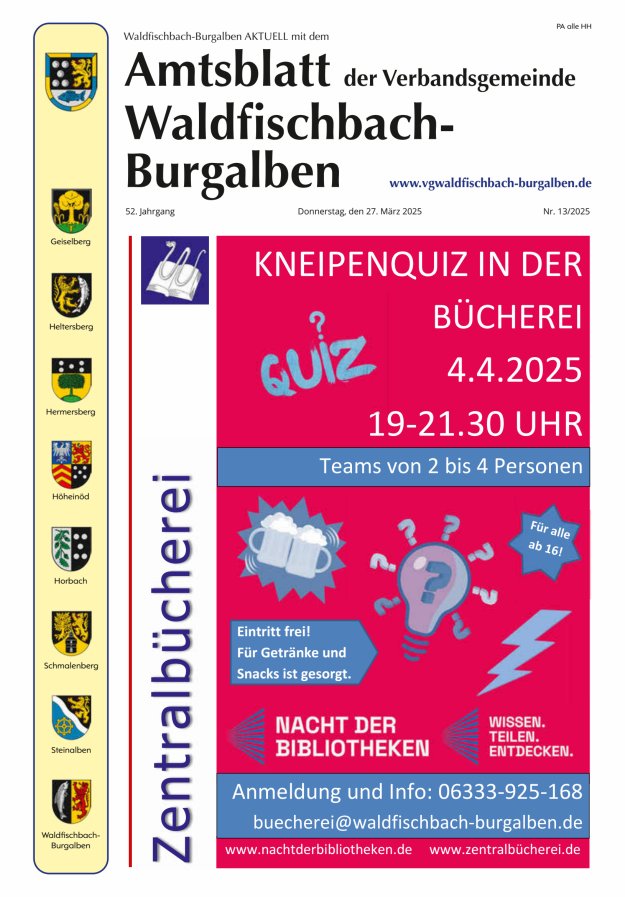 Amtsblatt der Verbandsgemeinde Waldfischbach-Burgalben Titelblatt 13/2025