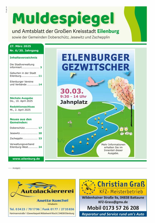 Muldespiegel und Amtsblatt der Großen Kreisstadt Eilenburg und der Gemeinden Titelblatt 06/2025