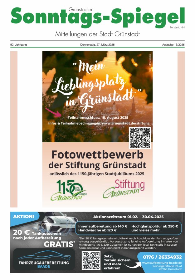 Grünstadter Sonntags-Spiegel Titelblatt 13/2025