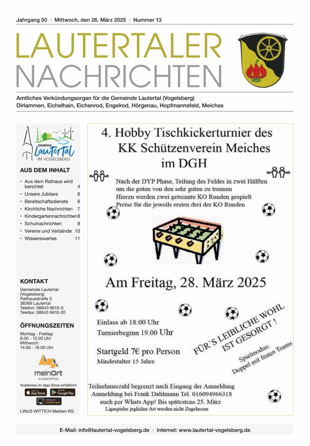 Lautertaler Nachrichten Titelblatt 13/2025