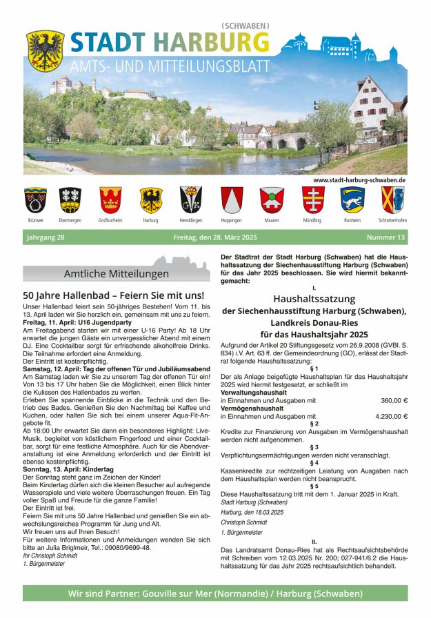 Amts- und Mitteilungsblatt der Stadt Harburg Titelblatt 13/2025