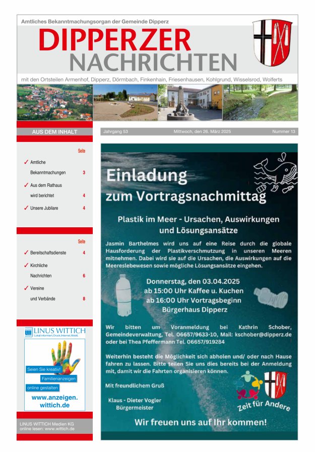 Dipperzer Nachrichten Titelblatt 13/2025
