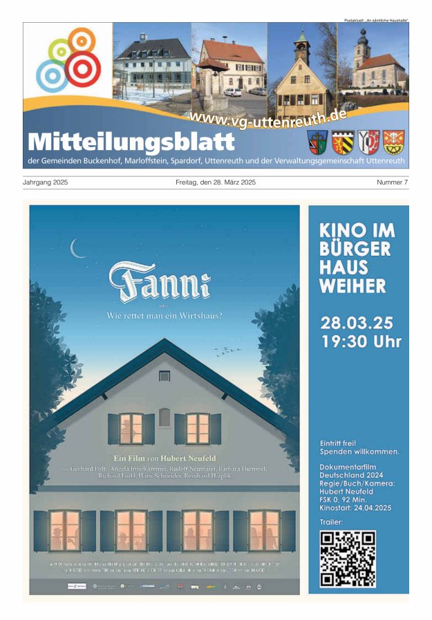 Mitteilungsblatt der Verwaltungsgemeinschaft Uttenreuth Titelblatt 07/2025