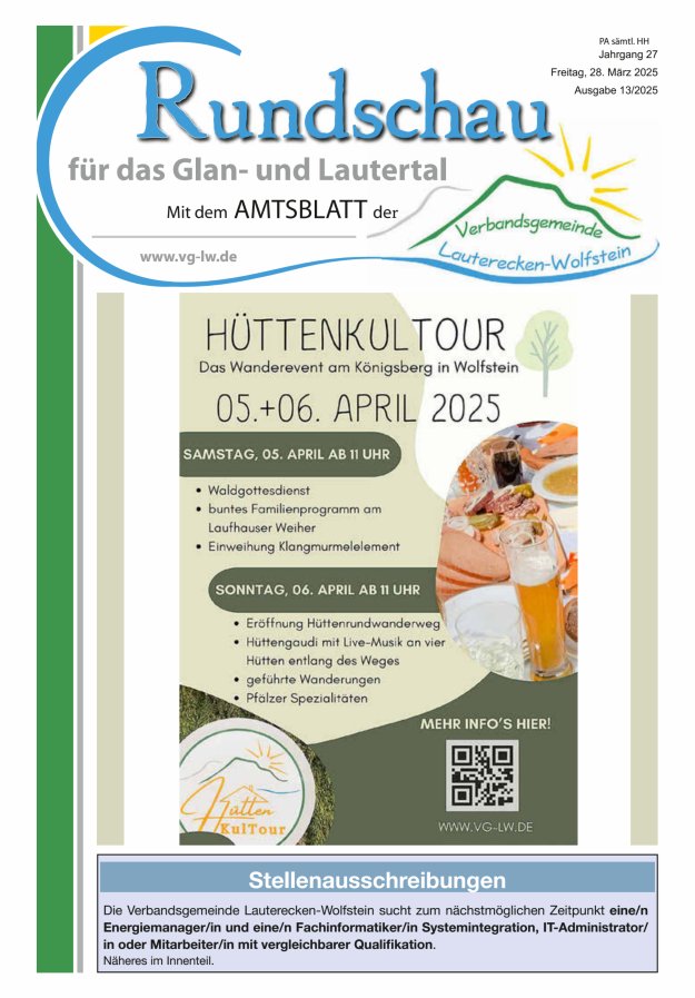 Rundschau für das Glan- und Lautertal Titelblatt 13/2025