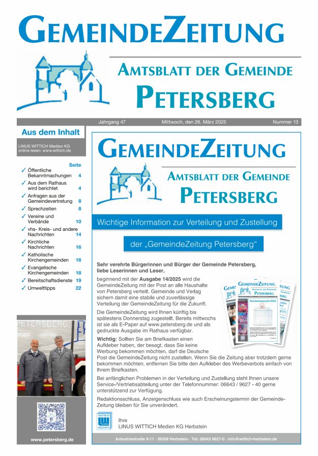 Amtsblatt Blickpunkt Petersberg Titelblatt 13/2025