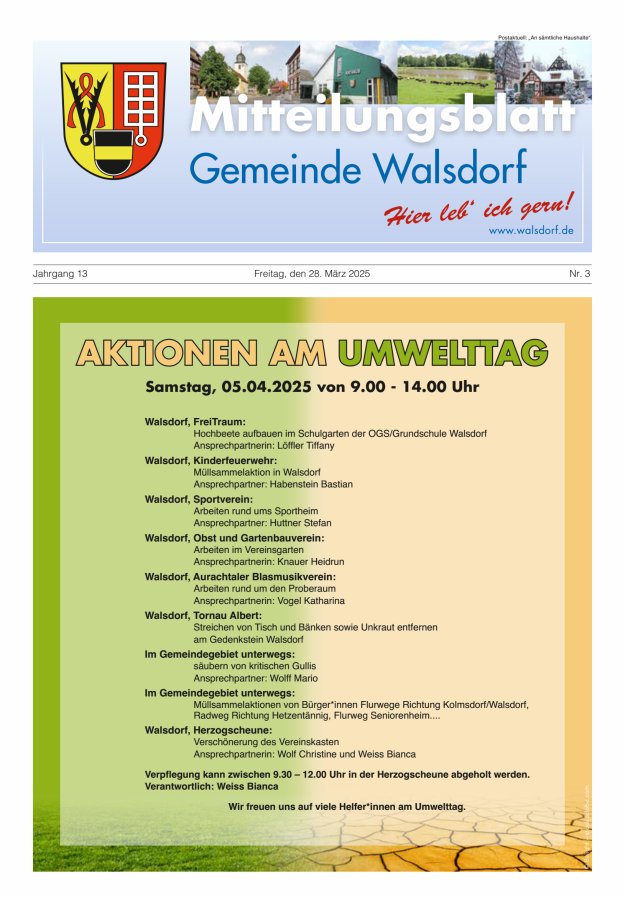Mitteilungsblatt Gemeinde Walsdorf Titelblatt 03/2025