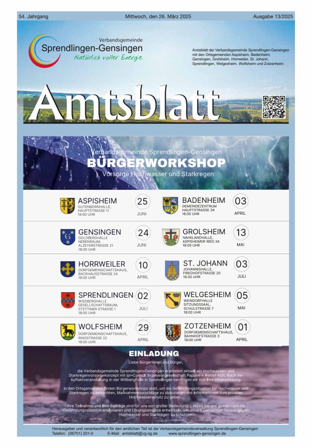 Amtsblatt VG Sprendlingen-Gensingen Titelblatt 13/2025