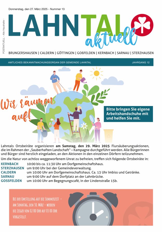 Amtliches Bekanntmachungsorgan der Gemeinde Lahntal Titelblatt 13/2025