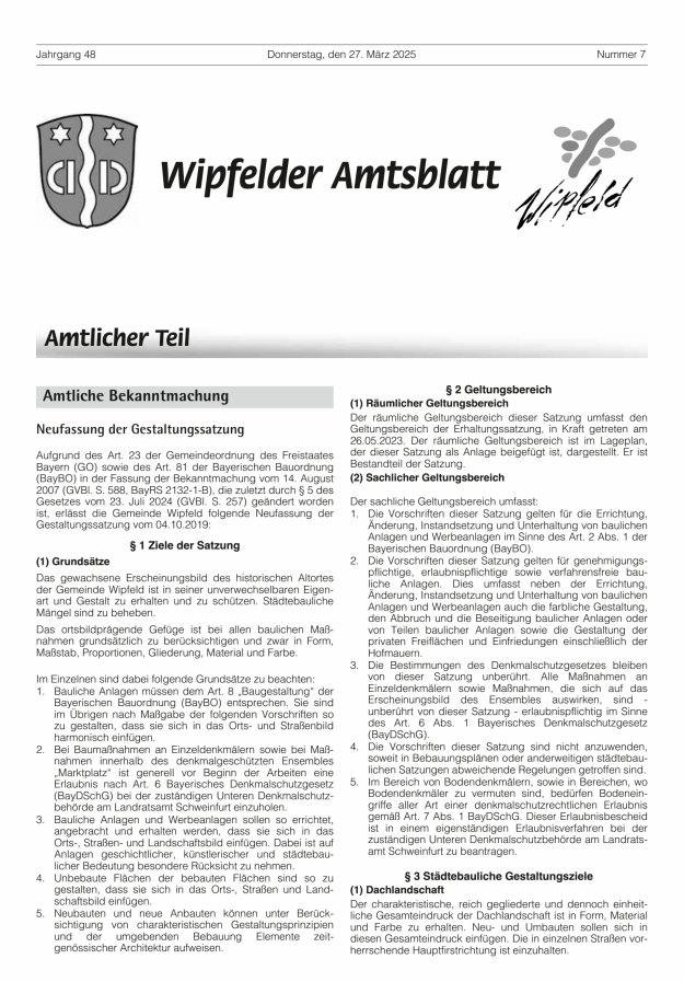 Wipfelder Amtsblatt Titelblatt 07/2025