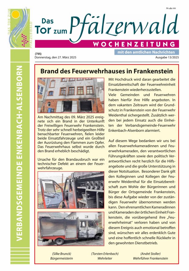 Das Tor zum Pfälzer Wald - VG Enkenbach-Alsenborn Titelblatt 13/2025