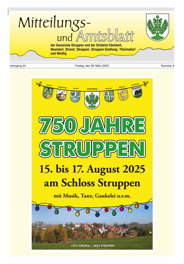 Mitteilungs- und Amtsblatt der Gemeinde Struppen und der Ortsteile Titelblatt 03/2025