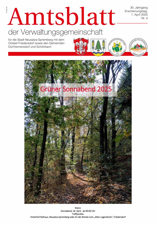 Amtsblatt der Verwaltungsgemeinschaft für die Stadt Neusalza-Spremberg Titelblatt 04/2025