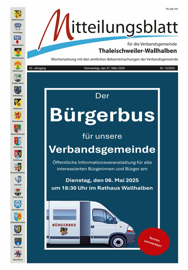 Mitteilungsblatt VG Thaleischweiler-Wallhalben Titelblatt 13/2025