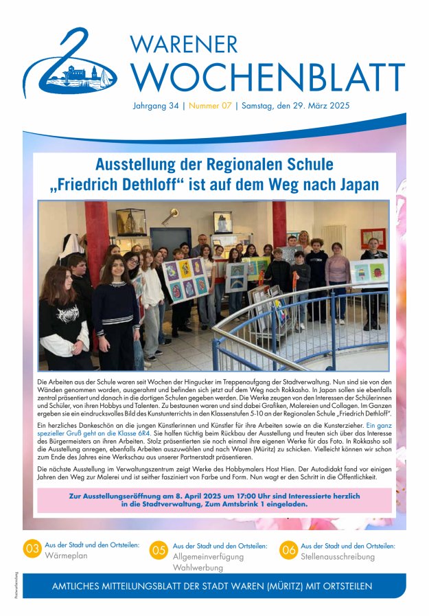 Warener Wochenblatt Titelblatt 07/2025