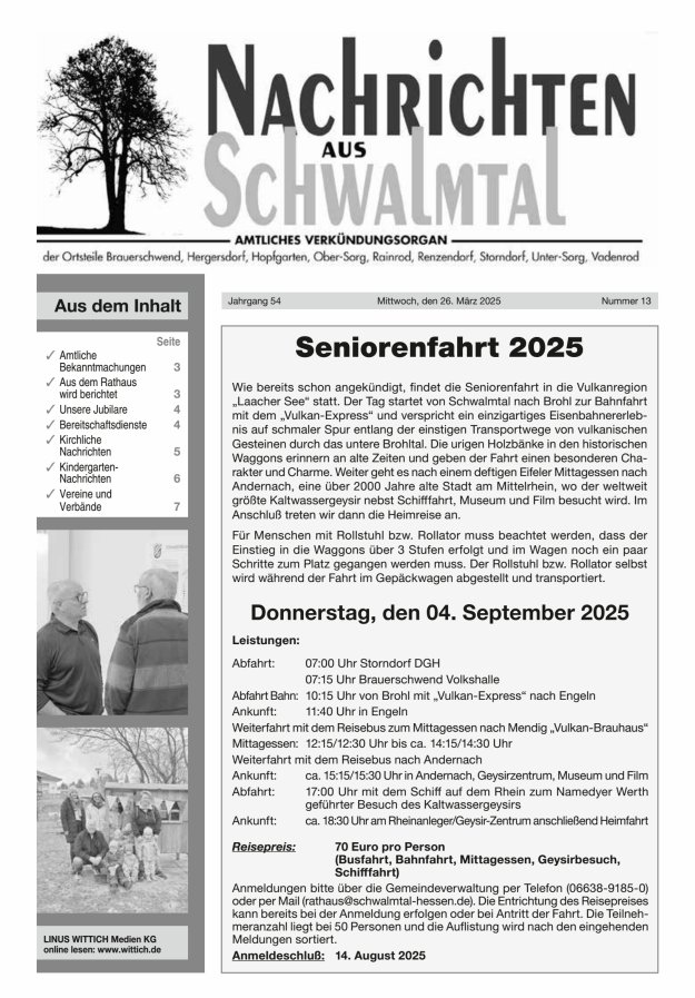 Nachrichten aus Schwalmtal Titelblatt 13/2025