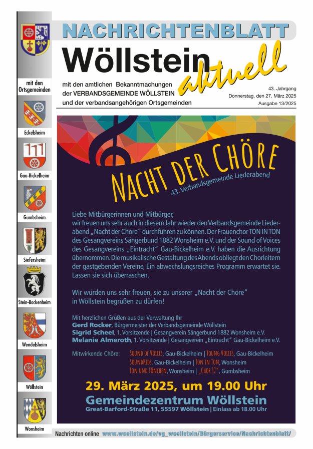 Nachrichtenblatt Wöllstein aktuell Titelblatt 13/2025
