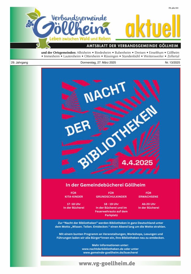 Verbandsgemeinde Göllheim aktuell Titelblatt 13/2025