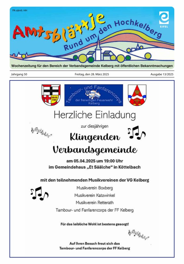 Amtsblättje - Rund um den Hochkelberg Titelblatt 13/2025