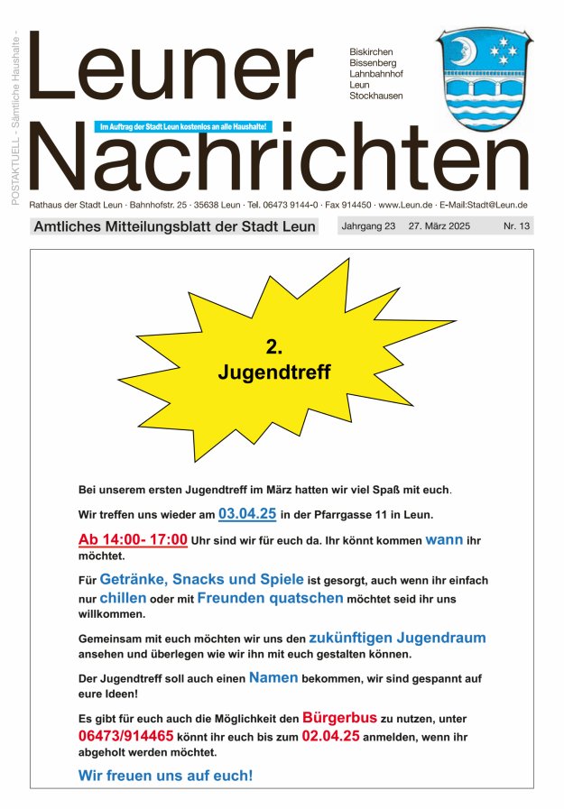 Leuner Nachrichten Titelblatt 13/2025