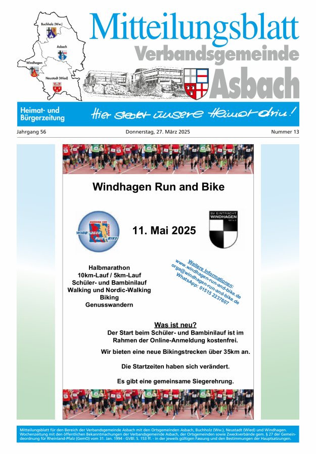 Mitteilungsblatt Verbandsgemeinde Asbach Titelblatt 13/2025