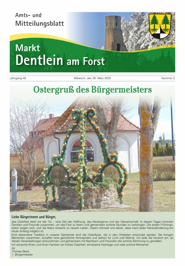 Amts- und Mitteilungsblatt Markt Dentlein am Forst Titelblatt 03/2025