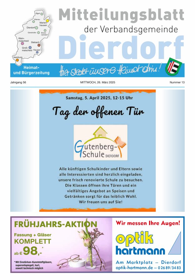 Mitteilungsblatt der Verbandsgemeinde Dierdorf Titelblatt 13/2025