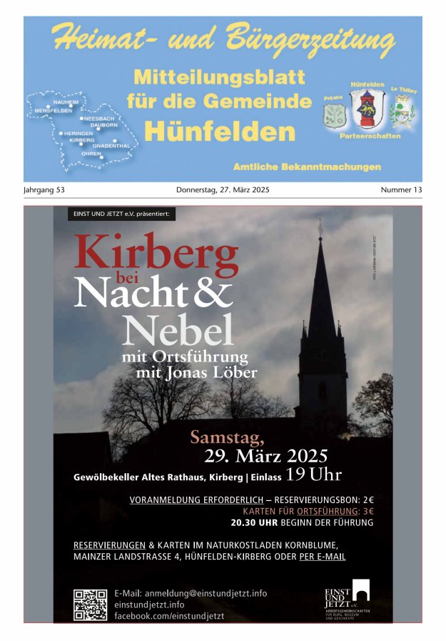 Mitteilungsblatt für die Gemeinde Hünfelden Titelblatt 13/2025