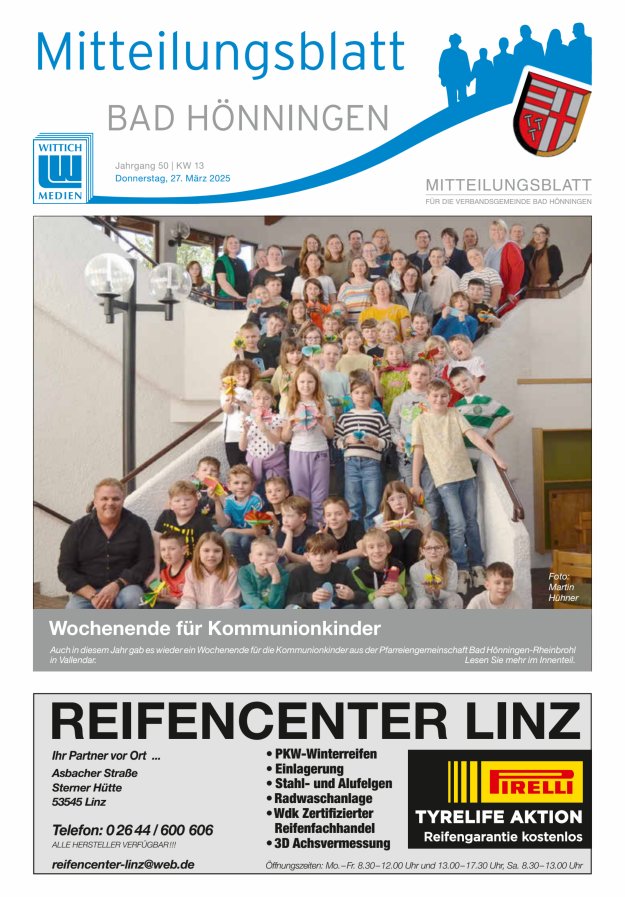 Mitteilungsblatt für den Bereich der Verbandsgemeinde Bad Hönningen Titelblatt 13/2025